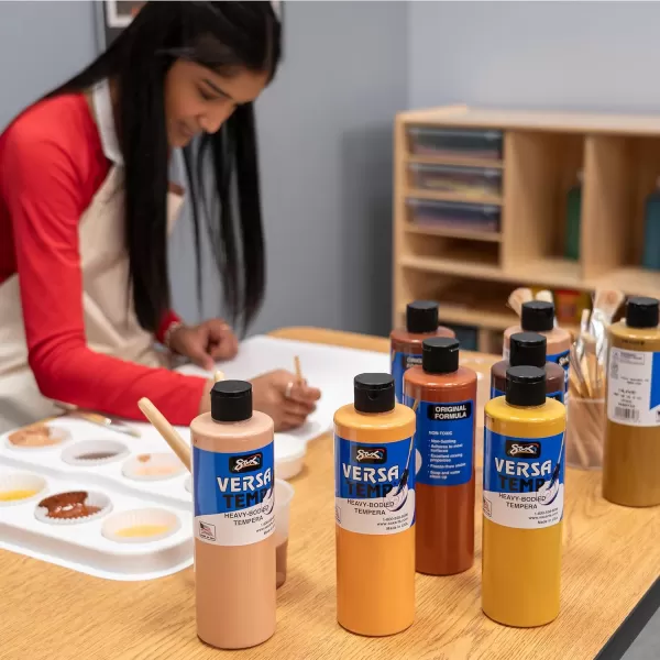 imageSax Versatemp HeavyBodied Deluxe Tempera Paint for School and Arts and Crafts Use Assorted Skin Tone Colors 16 Ounce Pints Set of 8