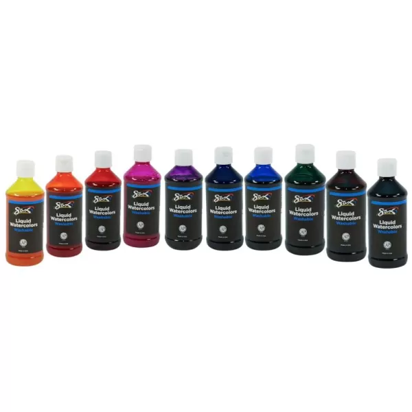 imageSax Liquid Washable Watercolor Paints 8 Ounces Assorted Colors Set of 10