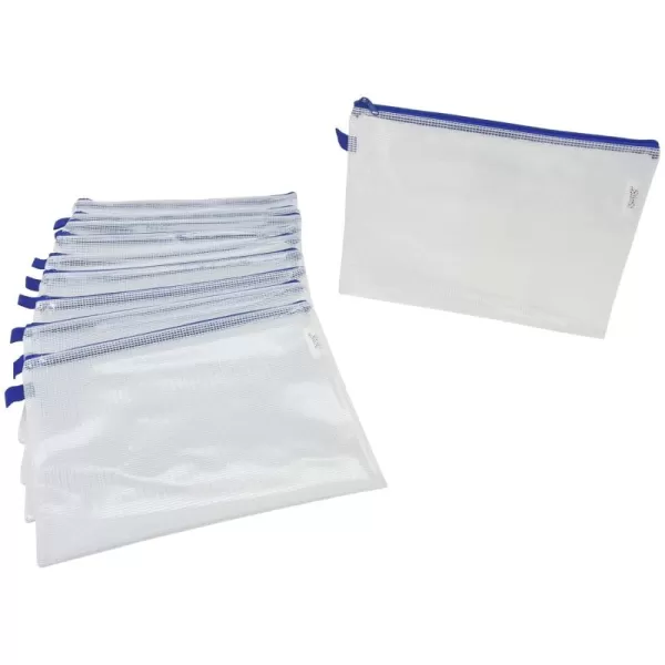 imageSax Mesh Tool Case Pouches 10 x 13 Inches Clear with Blue Trim Pack of 10