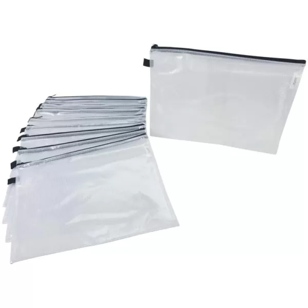 imageSax Mesh Zippered Bag 12 x 16 Inches Clear with Black Trim Pack of 10