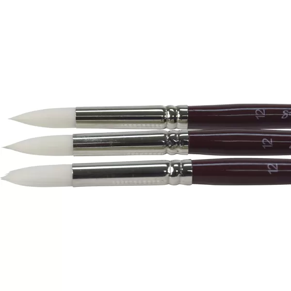 imageSax Optimum Synthetic Short Handle Paint Brushes Round Size 12 Pack of 3