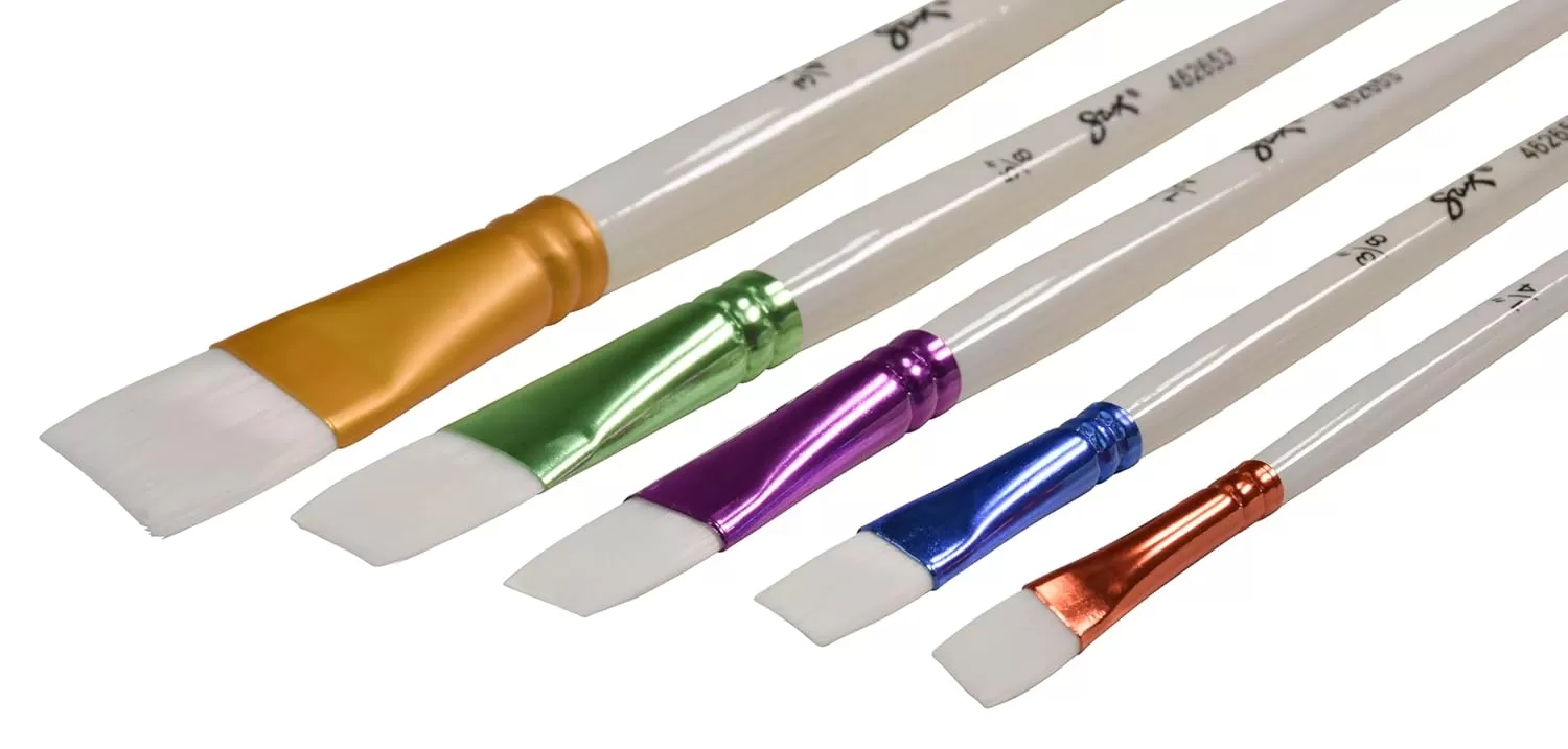 imageSax True Flow Spectrum Watercolor Paint Brushes Flat Assorted Sizes Set of 5
