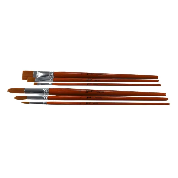 imageSax Copper Acrylic Brushes with Long Wood Handle Round and Bright Sizes 2 6 and 10 Set of 6