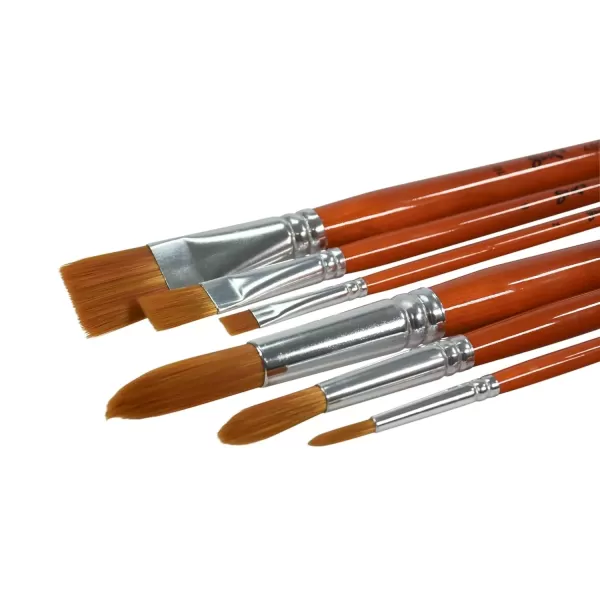 imageSax Copper Acrylic Brushes with Long Wood Handle Round and Bright Sizes 2 6 and 10 Set of 6