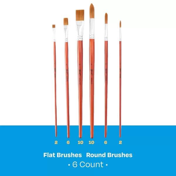 imageSax Copper Acrylic Brushes with Long Wood Handle Round and Bright Sizes 2 6 and 10 Set of 6