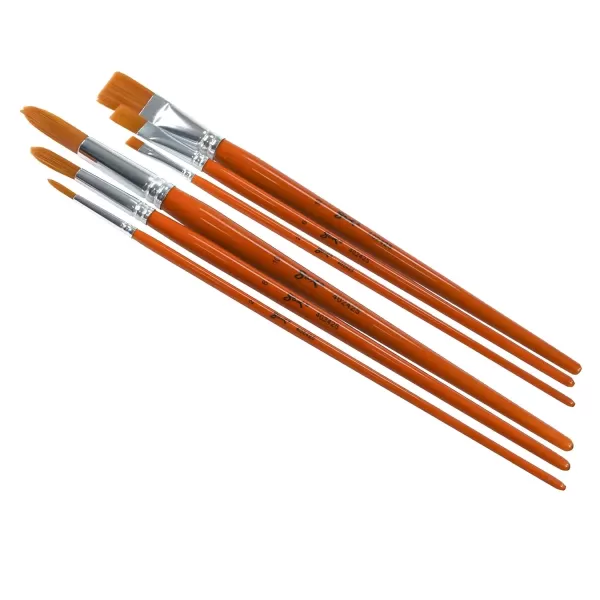 imageSax Copper Acrylic Brushes with Long Wood Handle Round and Bright Sizes 2 6 and 10 Set of 6