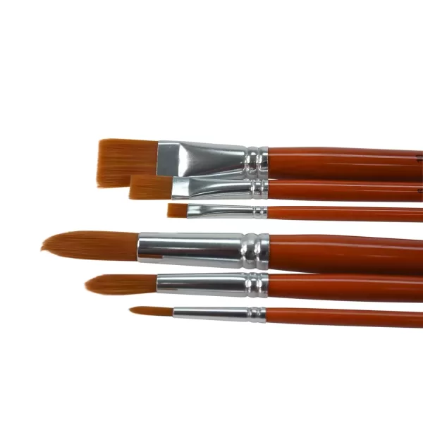 imageSax Copper Acrylic Brushes with Long Wood Handle Round and Bright Sizes 2 6 and 10 Set of 6