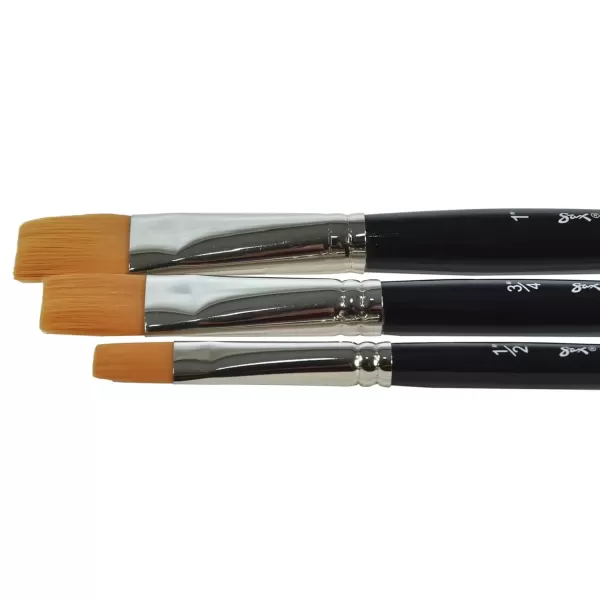 imageSax Golden Taklon Flat Wash Brushes  Sizes 12 34 and 1 inch  Set of 3