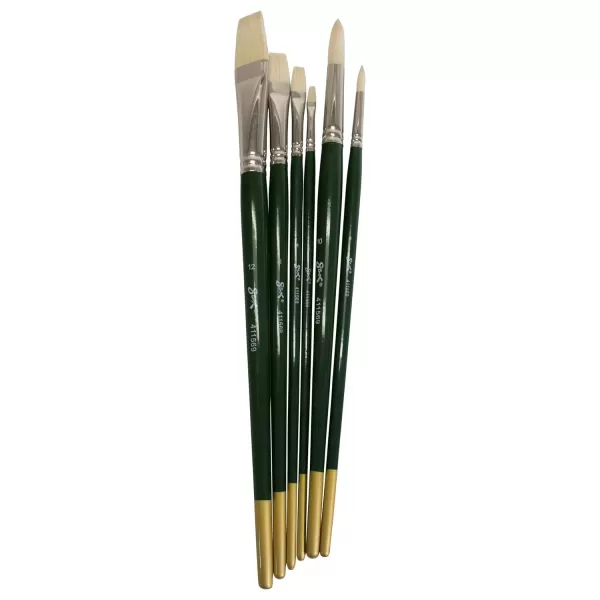 imageSax Olympia Interlocked Hog Hair Bristle Long Handle Paint Brushes Assorted Sizes Set of 6