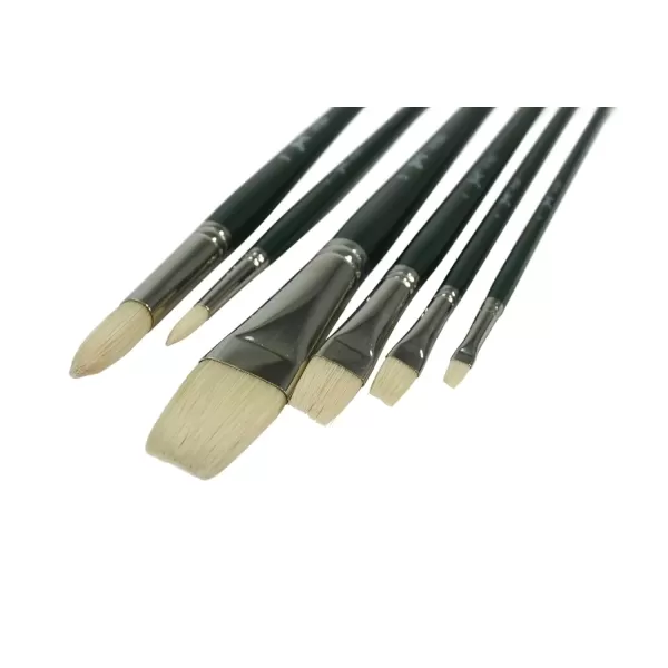 imageSax Olympia Interlocked Hog Hair Bristle Long Handle Paint Brushes Assorted Sizes Set of 6