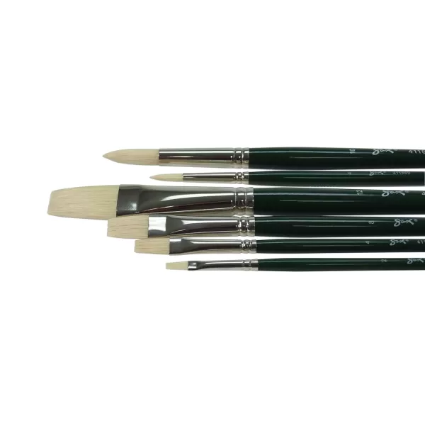 imageSax Olympia Interlocked Hog Hair Bristle Long Handle Paint Brushes Assorted Sizes Set of 6