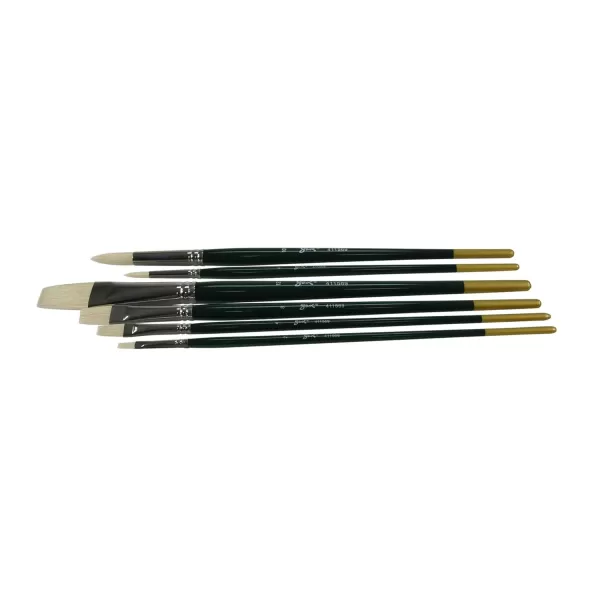 imageSax Olympia Interlocked Hog Hair Bristle Long Handle Paint Brushes Assorted Sizes Set of 6