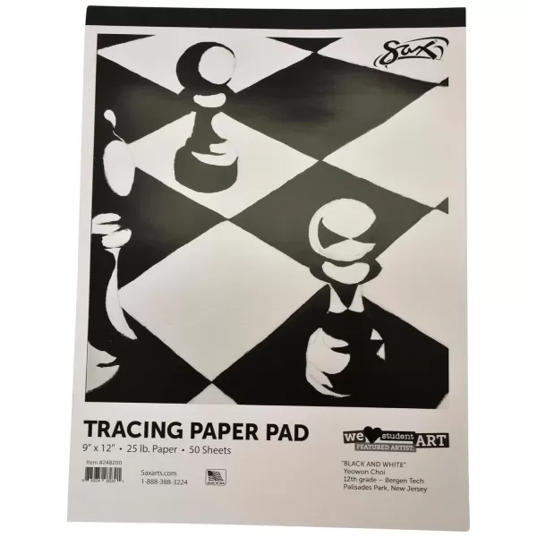 imageSax Tracing Paper Pad  9 x 12 inches  50 Sheets per Pad 25lbs  White  248200