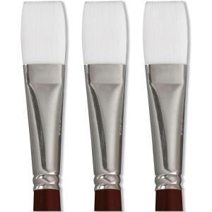 imageSax Optimium White Taklon Brushes Brights Type Long Handle Size 8 Pack of 3