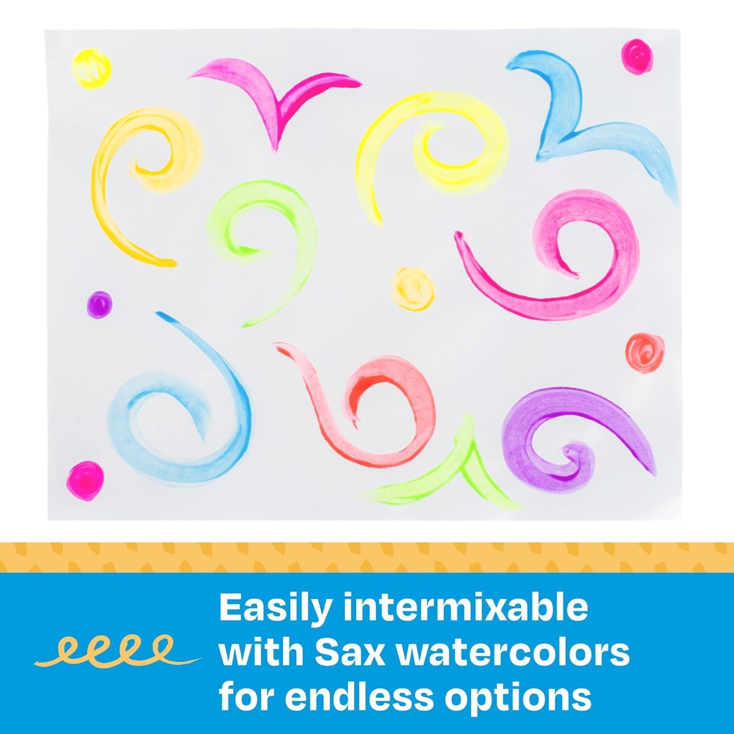 imageSax Liquid Washable Watercolor Paint for School and Arts and Crafts Use Assorted Fluorescent Colors 8 Ounce Bottles Set of 8