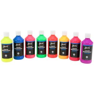 imageSax Liquid Washable Watercolor Paint for School and Arts and Crafts Use Assorted Fluorescent Colors 8 Ounce Bottles Set of 8