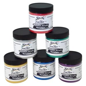 imageSax Premium HeavyBodied Acrylic Paint 4 Ounce Jars Assorted Metallic Colors Set of 6