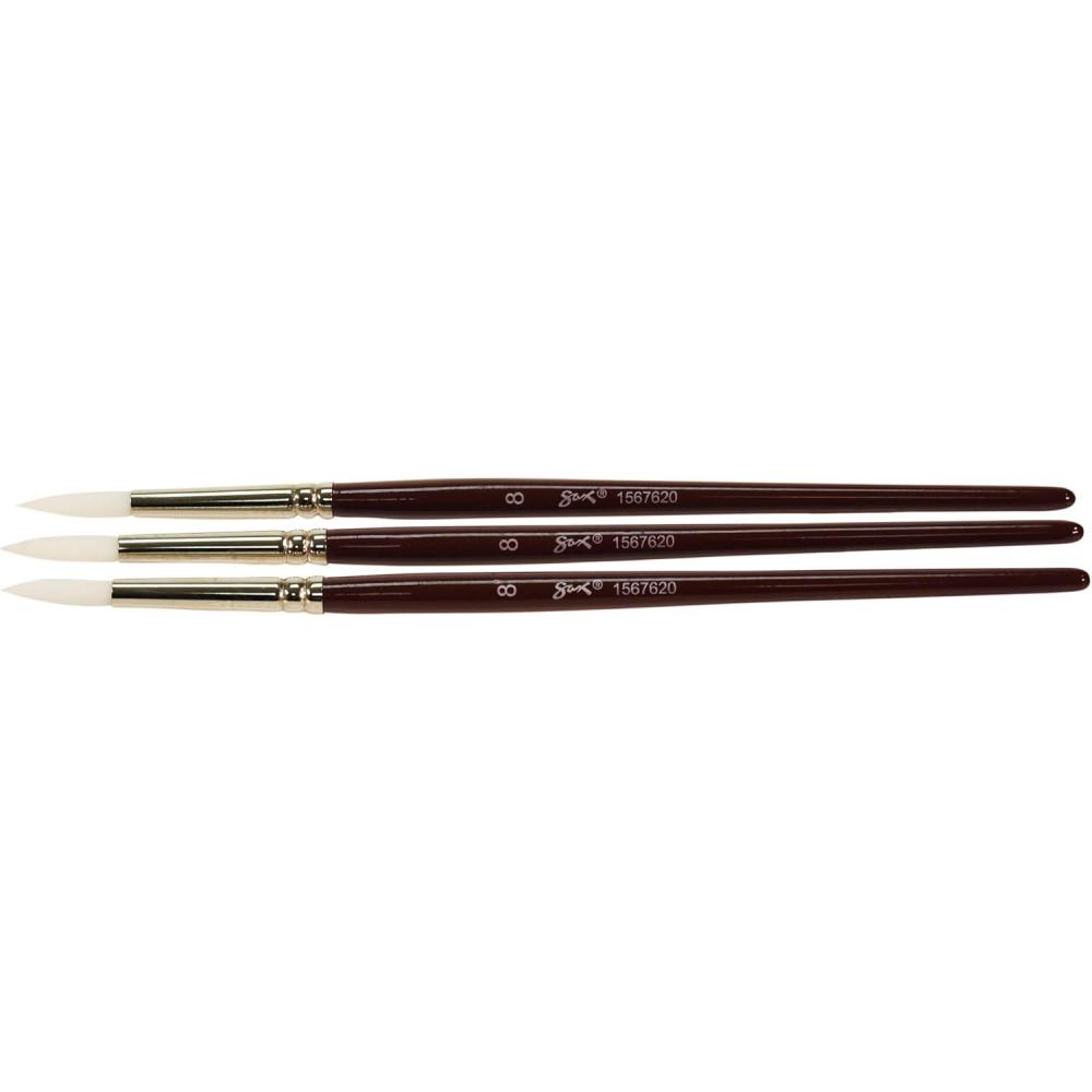 imageSax Optimum White Taklon Brushes Round Type Short Handle Size 8 Pack of 6