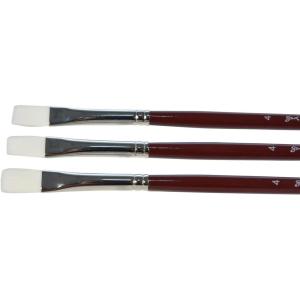imageSax Optimum Flat White Taklon Long Handle Paint Brushes Size 4 Pack of 3