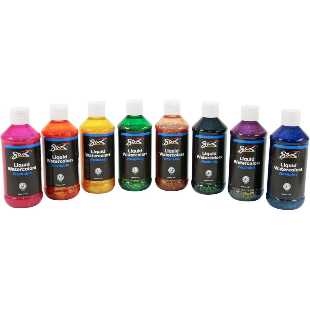 imageSax Liquid Washable Watercolor Paint 8 Ounces Assorted Glitter Colors Set of 8