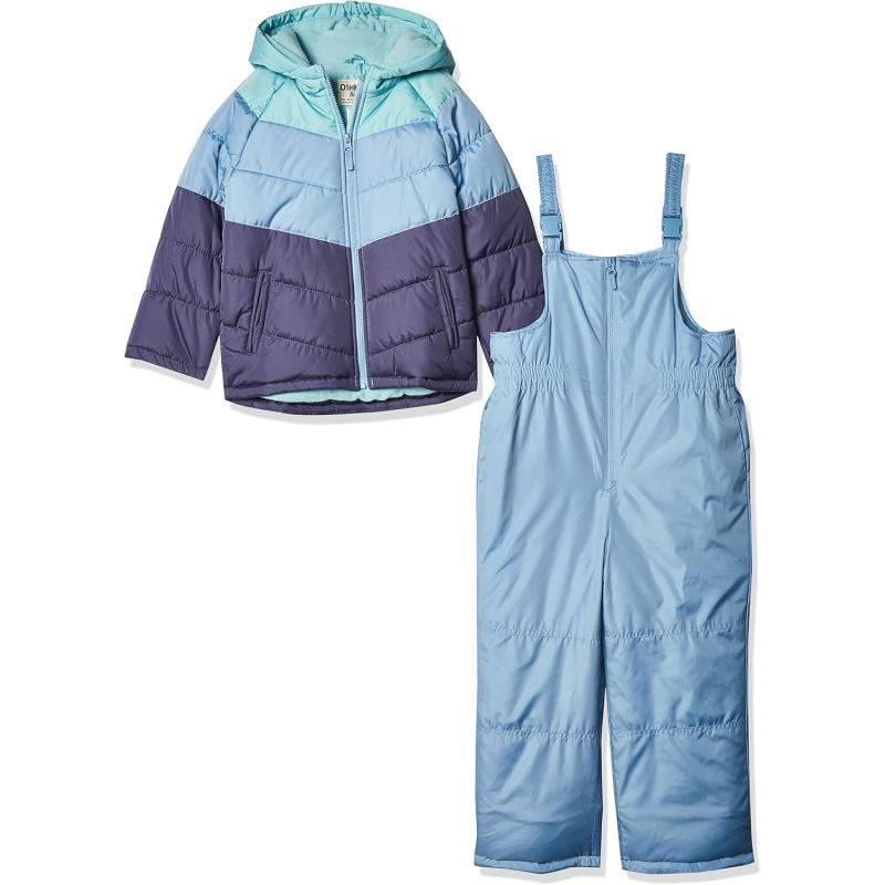imageOsh Kosh Girls Ski Jacket and Snowbib Snowsuit Outfit SetBlue Green Stripe