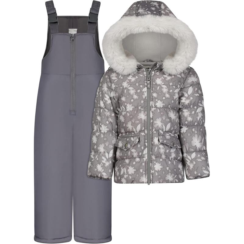 imageOsh Kosh Girls Ski Jacket and Snowbib Snowsuit Outfit SetGrey Floral