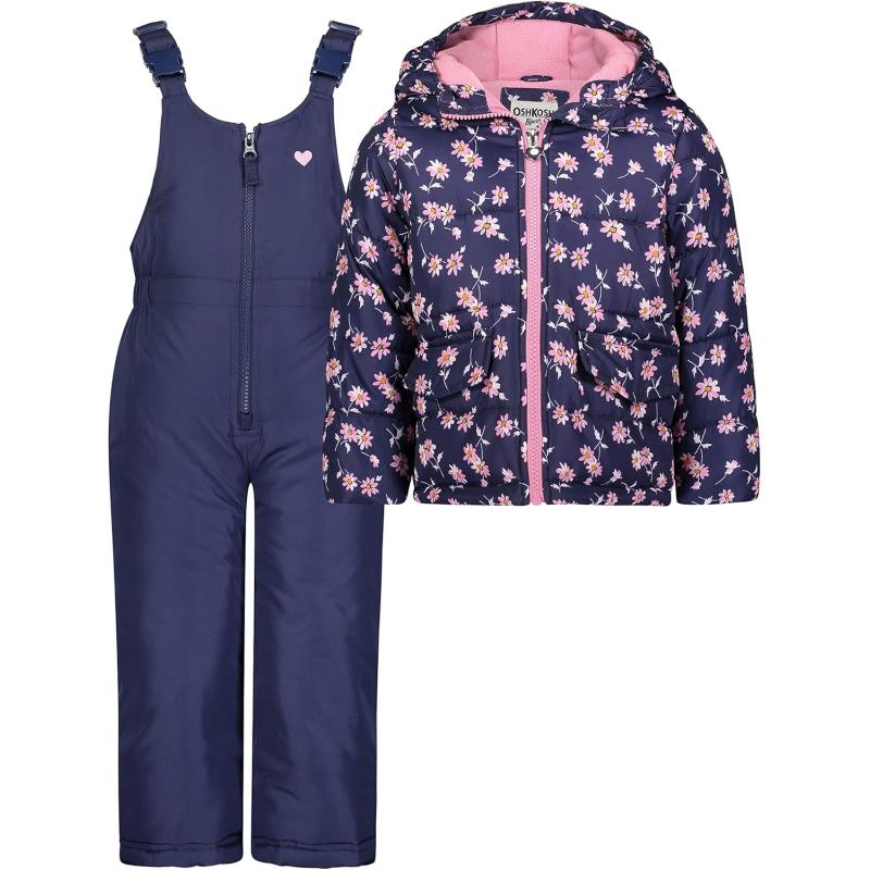 imageOsh Kosh Girls Ski Jacket and Snowbib Snowsuit Outfit SetNavy Floral