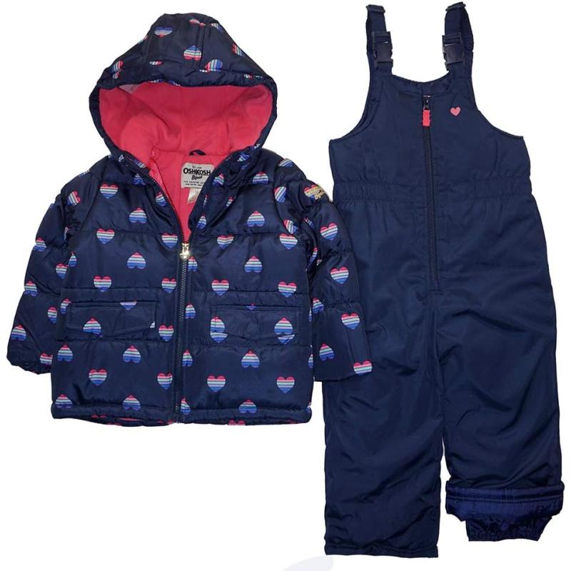 imageOsh Kosh Girls Ski Jacket and Snowbib Snowsuit Outfit SetNavy and Hearts