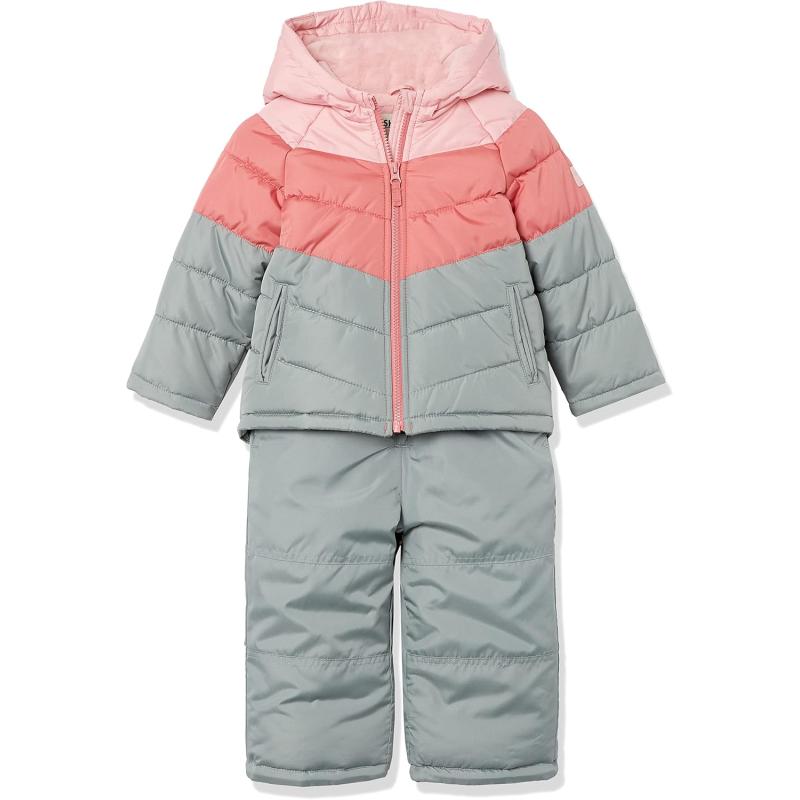 imageOsh Kosh Girls Ski Jacket and Snowbib Snowsuit Outfit SetSage Green Rose Pink
