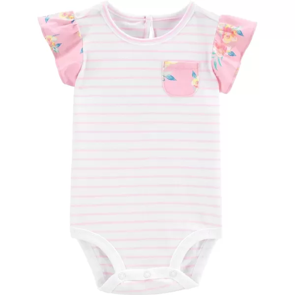 imageOshKosh BGosh babygirls Shortsleeve BodysuitPinkWhite Stripe