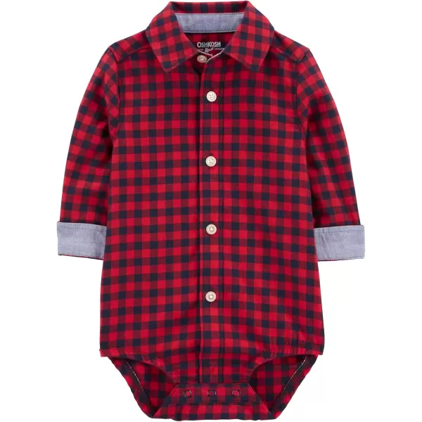 imageOshKosh BGosh babyboys Buttonfront BodysuitshirtDark Red Plaid
