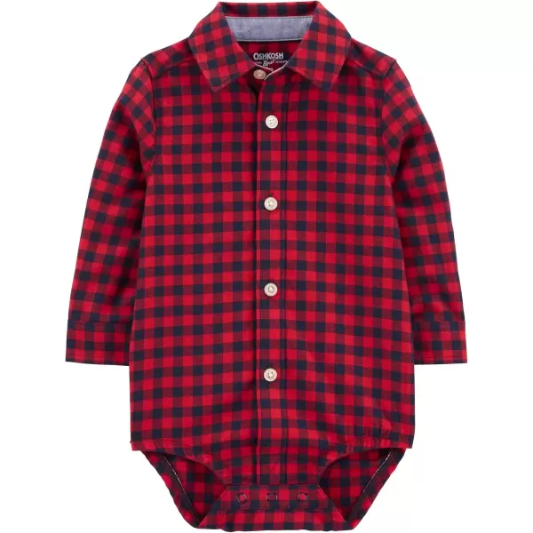 imageOshKosh BGosh babyboys Buttonfront BodysuitshirtDark Red Plaid