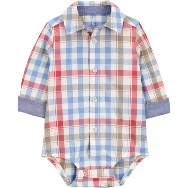 imageOshKosh BGosh babyboys Buttonfront BodysuitshirtMulti Orange Plaid