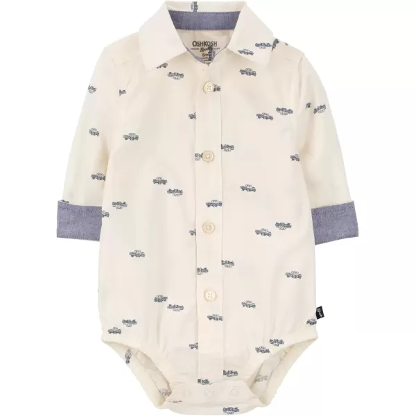 imageOshKosh BGosh babyboys Buttonfront BodysuitshirtWhite Truck Print