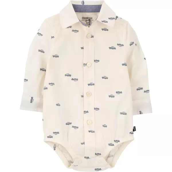 imageOshKosh BGosh babyboys Buttonfront BodysuitshirtWhite Truck Print