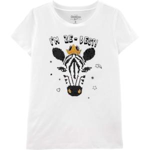 imageOSHKOSH BGOSH Girls Sequin ShortSleeve TShirtIvory Zebra