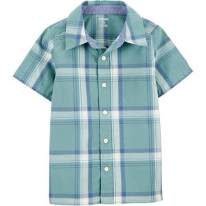 imageOSHKOSH BGOSH Boys ShortSleeve ButtonDown ShirtBlue and Green Plaid Kid