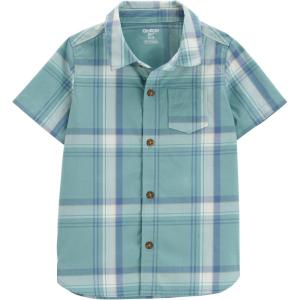 imageOSHKOSH BGOSH Boys ShortSleeve ButtonDown ShirtBlue and Green Plaid Toddler