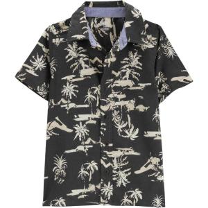 imageOSHKOSH BGOSH Boys ShortSleeve ButtonDown ShirtCharcoal Scenic Print Kid