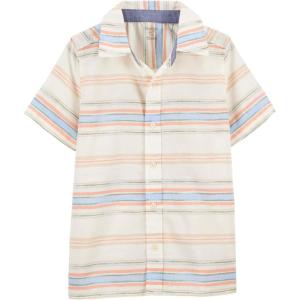 imageOSHKOSH BGOSH Boys ShortSleeve ButtonDown ShirtCream Stripes Kid