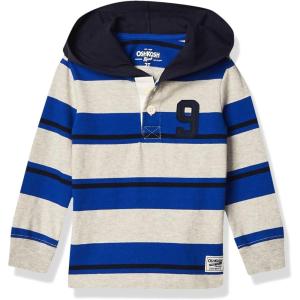 imageOshKosh BGosh Boys Little Hooded Rugby TopGreyBlue Stripe