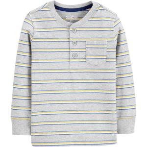 imageOshKosh BGosh Boys LongSleeve Pocket Henley Grey Heather Stripe 4T