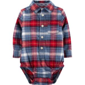 imageOshKosh BGosh babyboys Buttonfront BodysuitshirtBlueRed Plaid