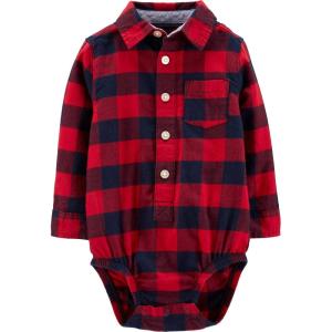 imageOshKosh BGosh babyboys Buttonfront BodysuitshirtRed Buffalo Plaid