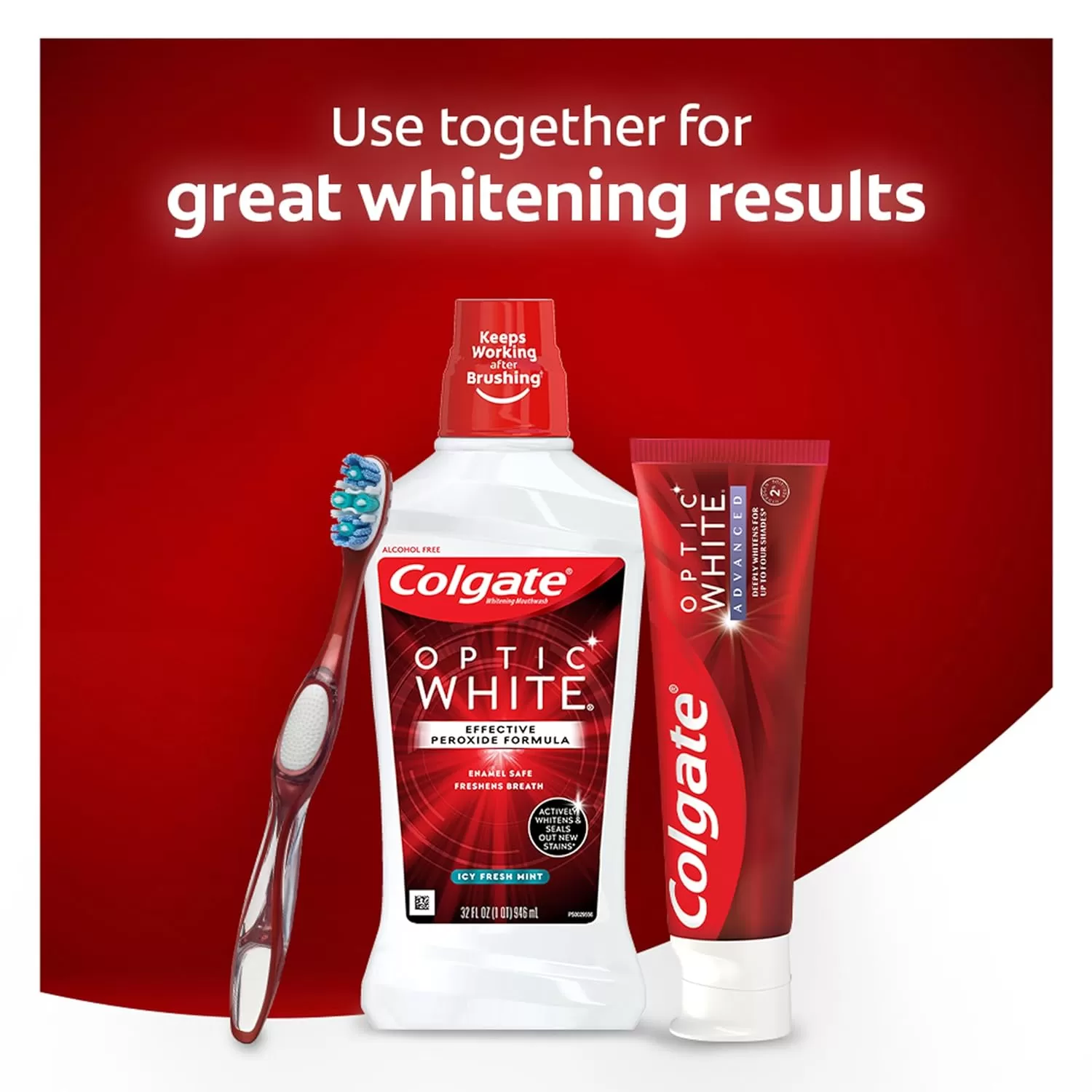 imageColgate Optic White Whitening Mouthwash with Hydrogen Peroxide Alcohol Free Icy Fresh Mint  32 fluid ounces 6 Pack169 Fl Oz Pack of 6
