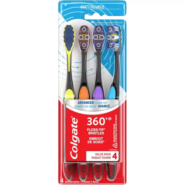 imageColgate 360 Advanced Floss Tip Toothbrush Soft Toothbrush for Adults 4 Pack4 Count Pack of 1