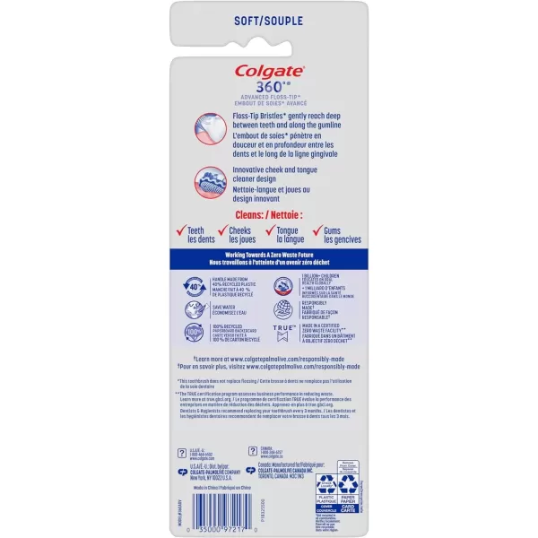 imageColgate 360 Advanced Floss Tip Toothbrush Soft Toothbrush for Adults 4 Pack4 Count Pack of 1
