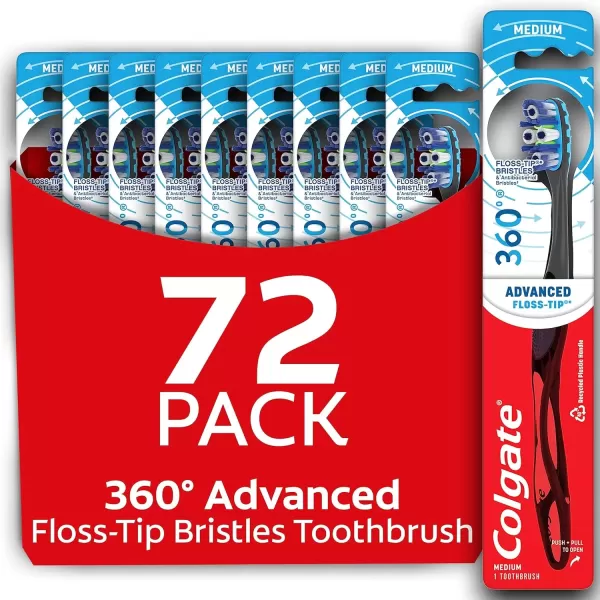 imageColgate 360 Advanced Floss Tip Toothbrush Soft Toothbrush for Adults 4 Pack72 Count Pack of 1