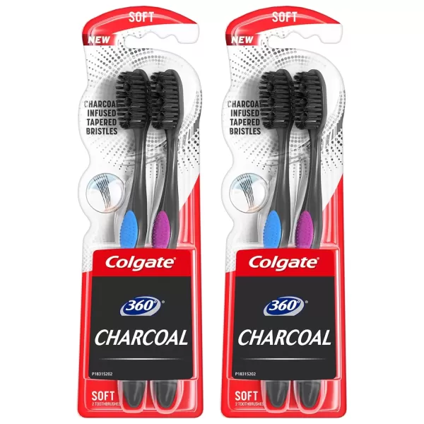imageColgate 360 Charcoal Toothbrush Soft Bristles 4 Count