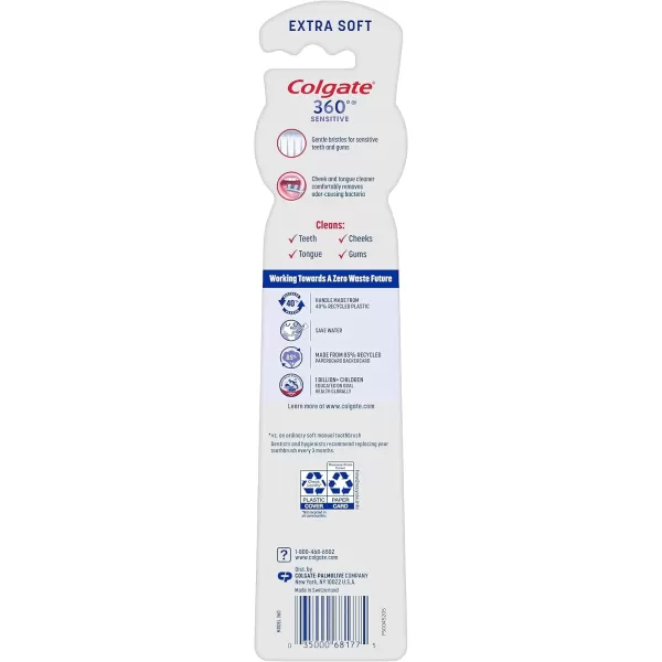 imageColgate 360 Extra Soft Toothbrush for Sensitive Teeth and Gums with Tongue and Cheek Cleaner  2 Count2 Count Pack of 1